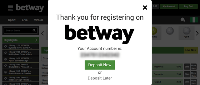 betway successful registration